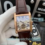 High Quality Clone Cartier Tank White Dial Brown Leather Strap Watch